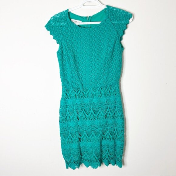 MANGO Lace Mini Dress Teal Green Cap Sleeve XS Work wear Business Casual Office - Picture 5 of 16